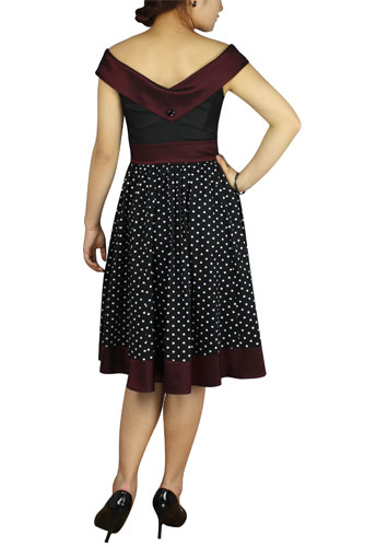 Plus Size Black and Burgundy Polka Dot Retro Rockabilly Dress - Click Image to Close