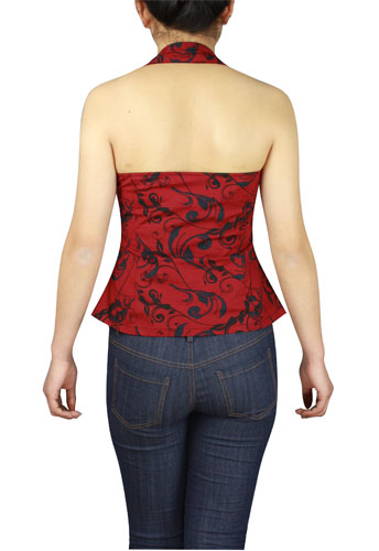 Plus Size Red and Black Printed Rockabilly Halter Top - Click Image to Close