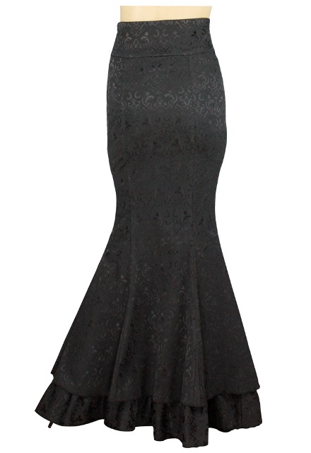 Plus Size Jacquard Black Gothic Fishtail Ruffles Skirt - Click Image to Close