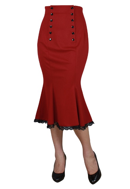 Plus Size Red Gothic Double Button Lace Rockabilly Skirt - Click Image to Close