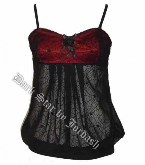 Dark Star Black & Red Cobweb Lace Top
