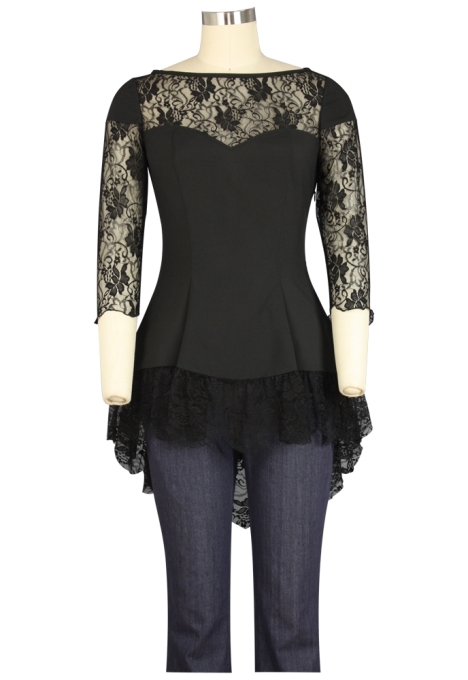 Plus Size Black Gothic Lace Sweetheart Ruffle Flirty Top - Click Image to Close