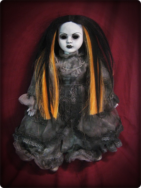 Mourning Doll w Orange & Black Hair Creepy Horror Doll by Bastet Mourning Doll w Orange & Black Hair Creepy Horror Doll by Bastet
