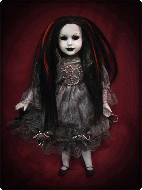 Mourning Doll w Red & Black Hair Creepy Horror Doll by Bastet232 Mourning Doll w Red & Black Hair Creepy Horror Doll by Bastet232