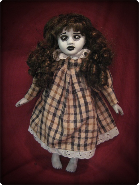 Shy Girl w Painted Eyes Plaid Dress Creepy Horror Doll by Bastet Shy Girl w Painted Eyes Plaid Dress Creepy Horror Doll by Bastet