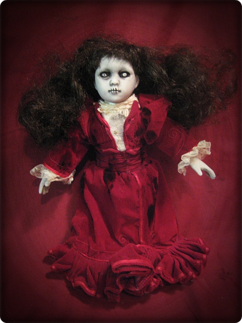 Smaller Zombie in Maroon Velvet Creepy Horror Doll by Bastet232 Smaller Zombie in Maroon Velvet Creepy Horror Doll by Bastet232