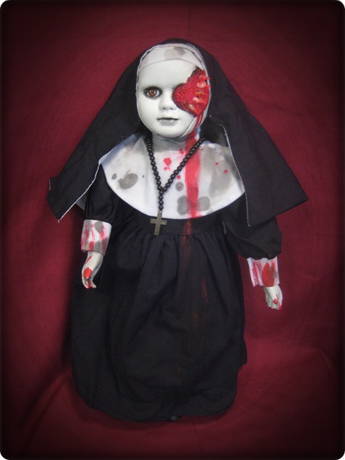 Half Face Vampire Nun w/ Blood Creepy Horror Doll by Bastet2329