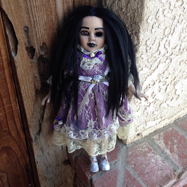 Black Hair Distressed One Eye Purple Dress Creepy Horror Doll by Bastet2329
