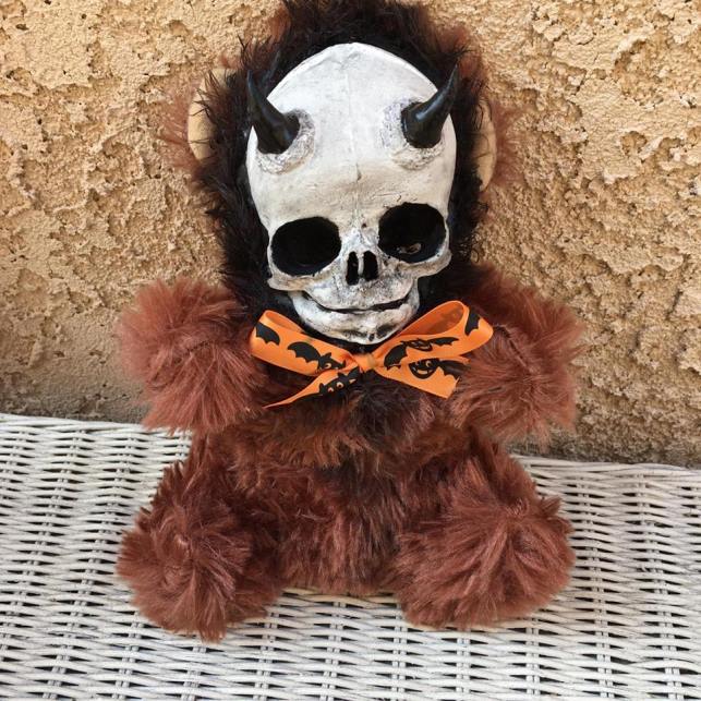 Horned Devil Skull Brown Bear Plush Halloween Bow Creepy Horror Doll by Bastet2329 - Click Image to Close