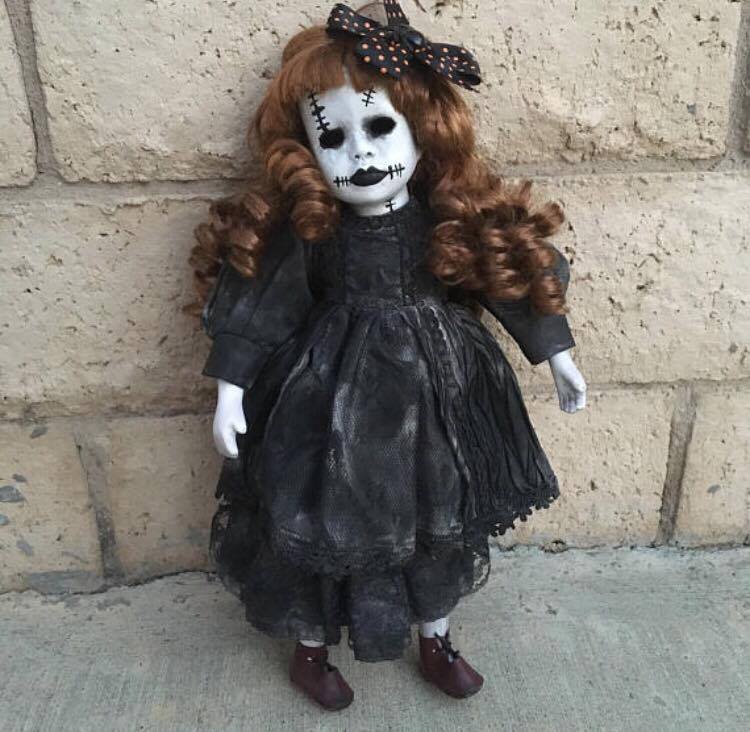 Halloween Frankenstein Girl w/ Hollow Eyes Creepy Horror Doll by Christie Creepydolls
