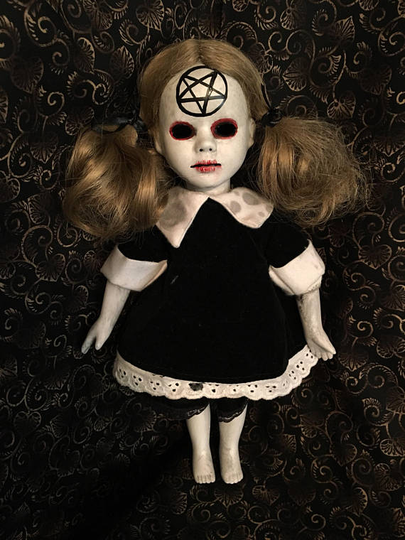 Small Goth Wednesday Addams Satan Girl Creepy Horror Doll by Christie Creepydolls