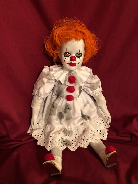OOAK Sitting Pennywise IT Clown Creepy Horror Doll Art by Christie Creepydolls