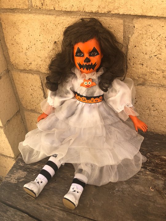 OOAK Sitting Pumpkin Halloween Creepy Horror Doll Art by Christie Creepydolls