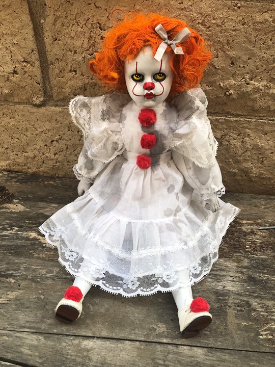 OOAK Sitting Pennywise IT Clown Creepy Horror Doll Art by Christie Creepydolls