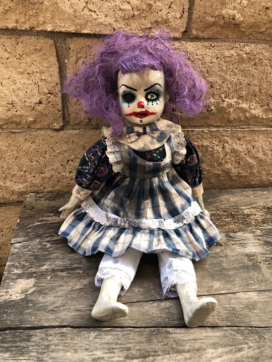 OOAK Sitting Purple Clown Creepy Horror Doll Art by Christie Creepydolls