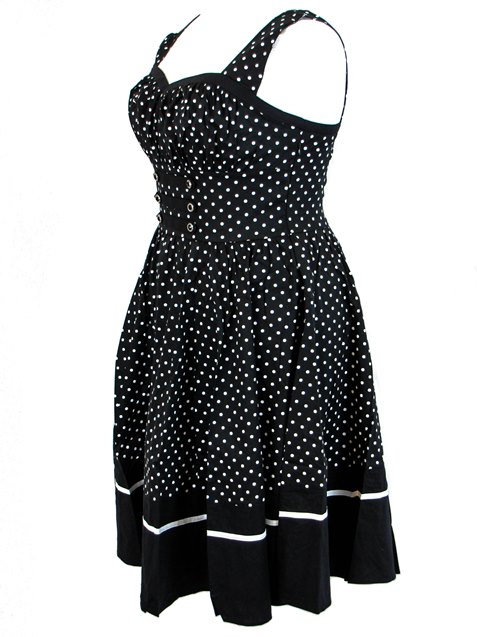 Plus Size Black & White Polka Dot Flirty Rockabilly Dress - Click Image to Close