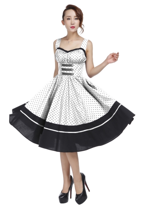Plus Size White & Black Polka Dot Flirty Rockabilly Dress - Click Image to Close