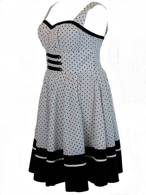 Plus Size White & Black Polka Dot Flirty Rockabilly Dress - Click Image to Close