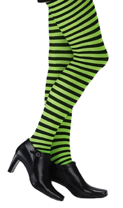 Plus Size Opaque Black & Green Fairy Striped Tights - Click Image to Close