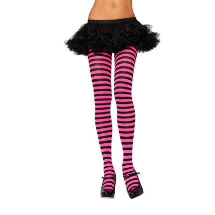 Plus Size Opaque Black & Hot Pink Fairy Striped Tights - Click Image to Close