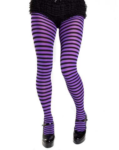 Plus Size Opaque Black & Purple Fairy Striped Tights - Click Image to Close