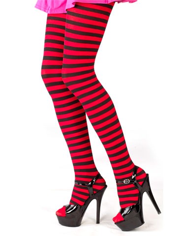 Opaque Fairy Black & Red Gothic Striped Tights.