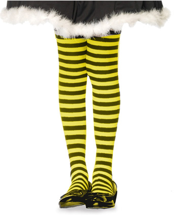 Opaque Black & Yellow Fairy Striped Tights - Click Image to Close