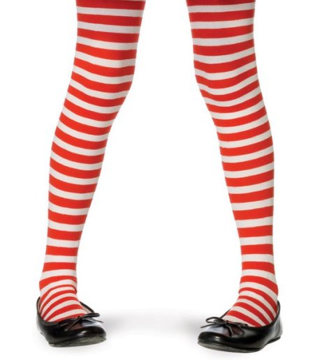 Plus Size Opaque White & Red Fairy Striped Tights - Click Image to Close