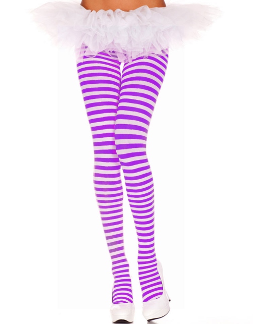 Plus Size Opaque White & Purple Fairy Striped Tights - Click Image to Close