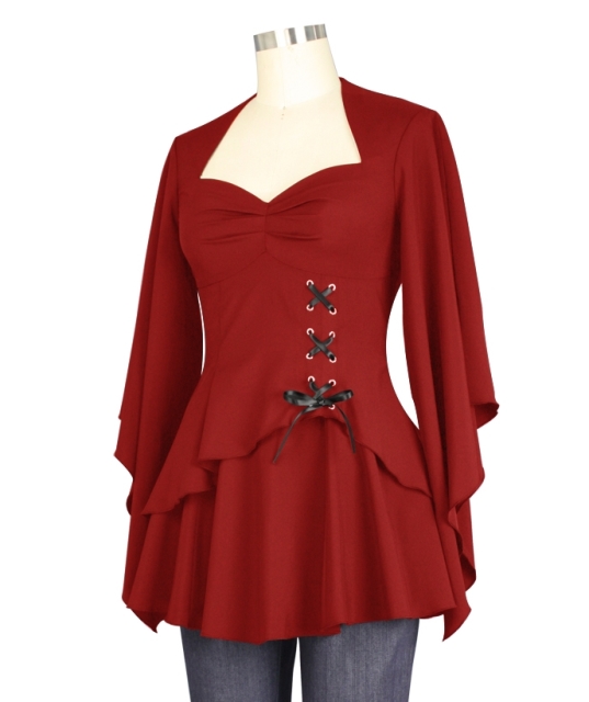 Plus Size Red Gothic Kimono Sleeve Sweetheart Side Corset Top - Click Image to Close