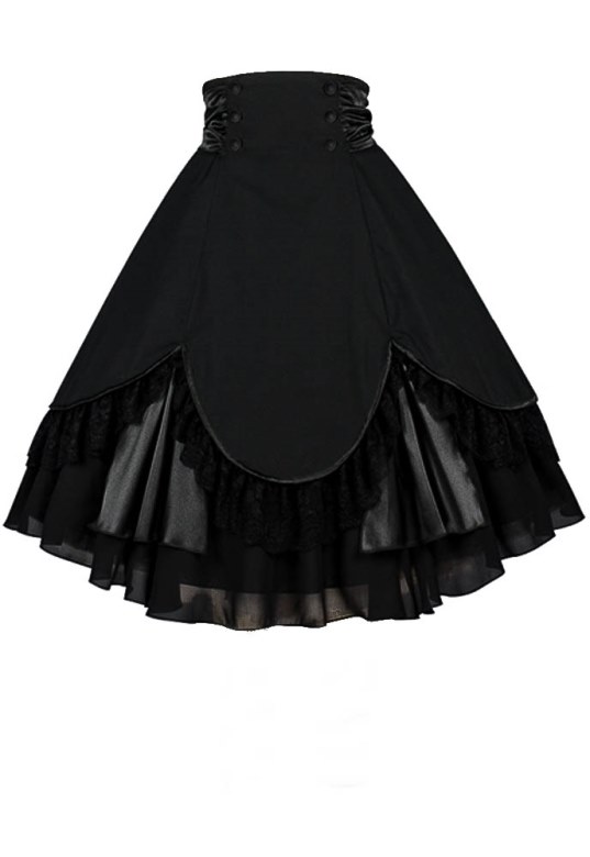 Plus Size Black Gothic High Waist Lace and Tafetta Skirt - Click Image to Close