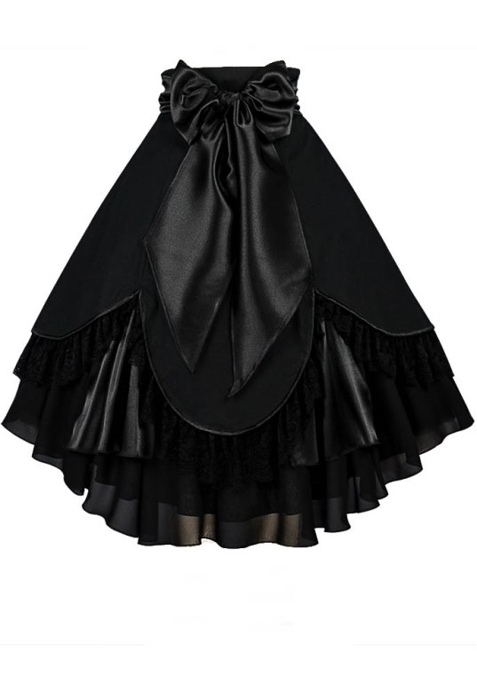 Plus Size Black Gothic High Waist Lace and Tafetta Skirt - Click Image to Close