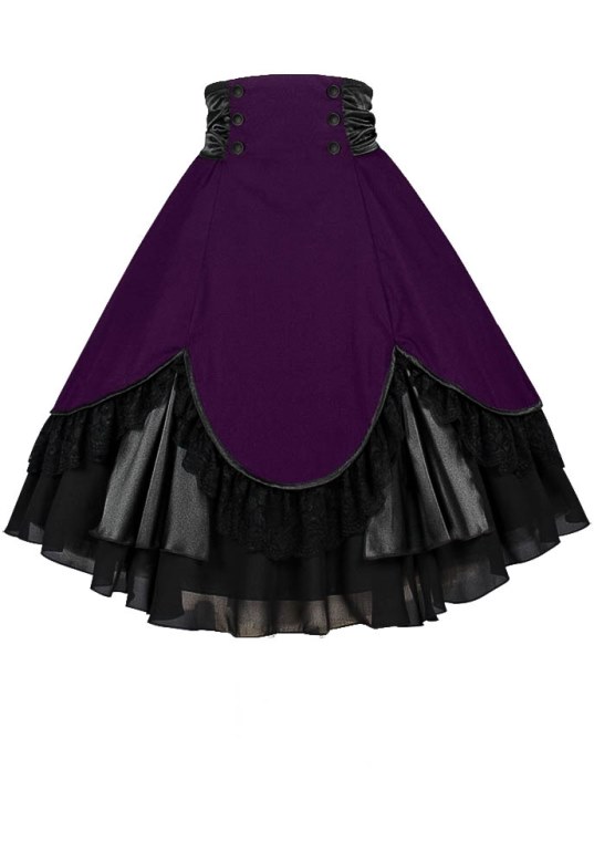 Plus Size Purple & Black Gothic High Waist Lace and Tafetta Skirt