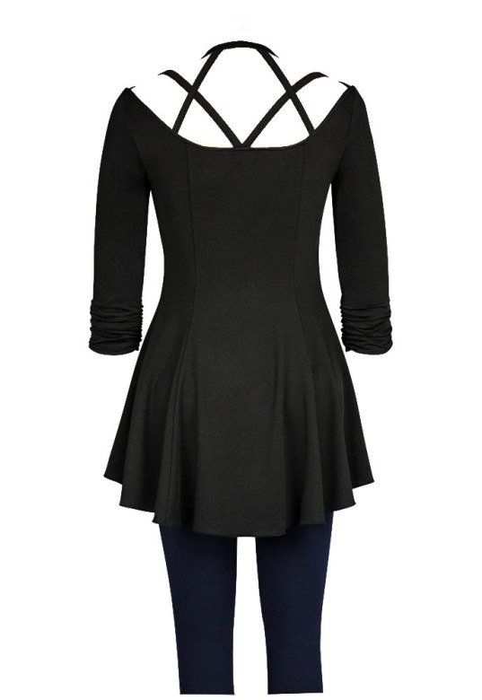 Plus Size Black Gothic Criss Cross Stetchy Jersey Top - Click Image to Close