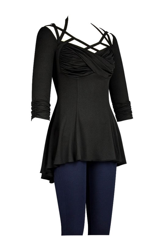 Plus Size Black Gothic Criss Cross Stetchy Jersey Top - Click Image to Close