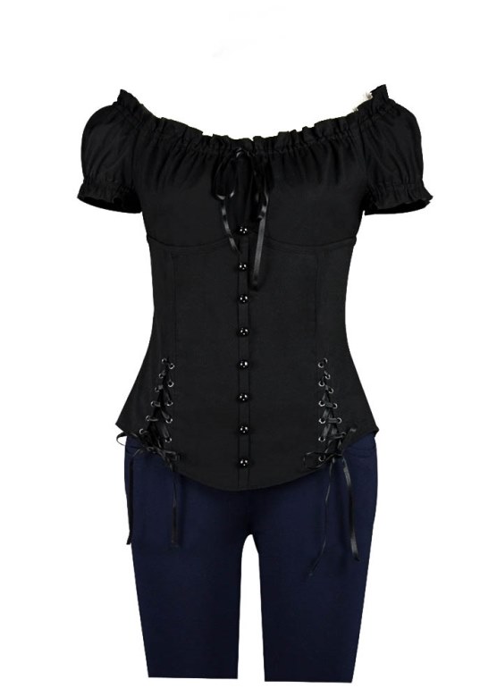 Plus Size Black Gothic Double Corset Lacing Flirty Top - Click Image to Close