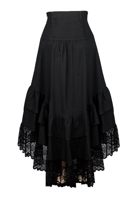 Plus Size Black Gothic Black 2 Way Lace up Burlesque Hi Low Skirt - Click Image to Close