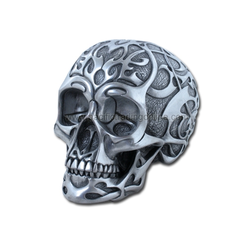 Tribal Skull Silver Finish