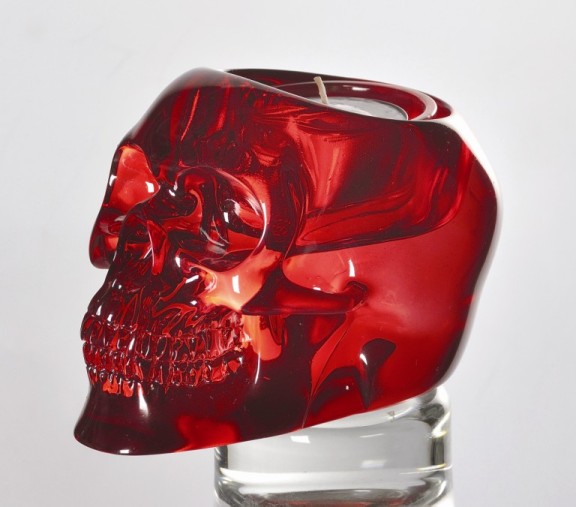 Red Translucent Skull Candle Holder