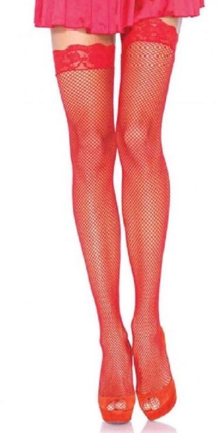 Plus Size Red Fishnet Thigh Highs with Lace Top by Leg Avenue 1X-3X
