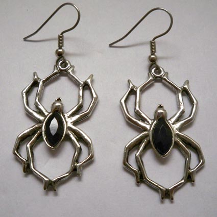 Spider w Black Stone Earrings - Click Image to Close