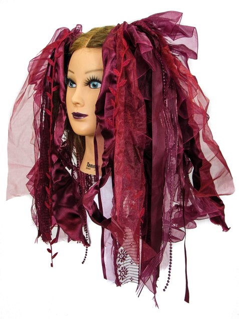 Burgundy Gothic Ribbon Hair Falls by Dreadful Falls - Click Image to Close