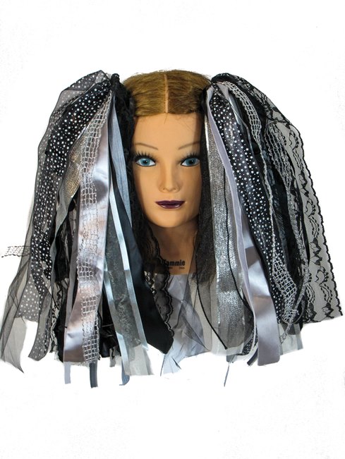 Black & Grey & Silver Gothic Ribbon Hair Falls by Dreadful Falls - Click Image to Close