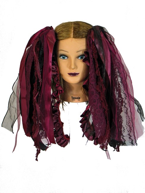 Burgundy and Black Gothic Ribbon Hair Falls by Dreadful Falls - Click Image to Close