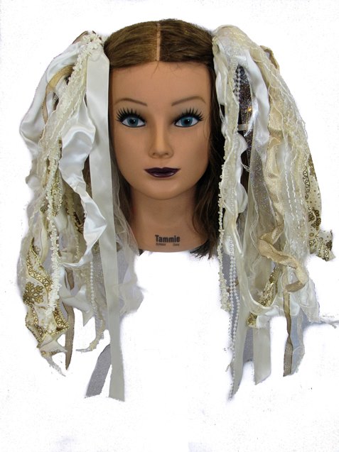 Cream & Bronzy Gold Gothic Ribbon Hair Falls by Dreadful Falls - Click Image to Close