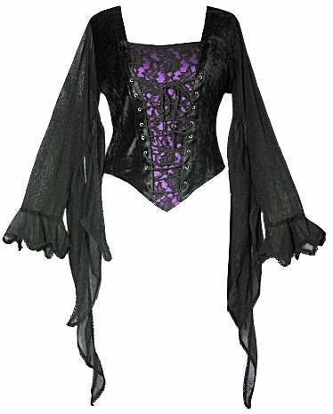 Dark Star Gothic Purple Black Velvet Lace Winged Sleeves Top