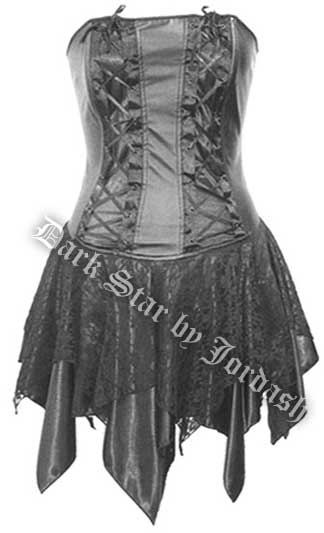 Dark Star Plus Size Black PVC Mini Dress Satin Lace - Click Image to Close