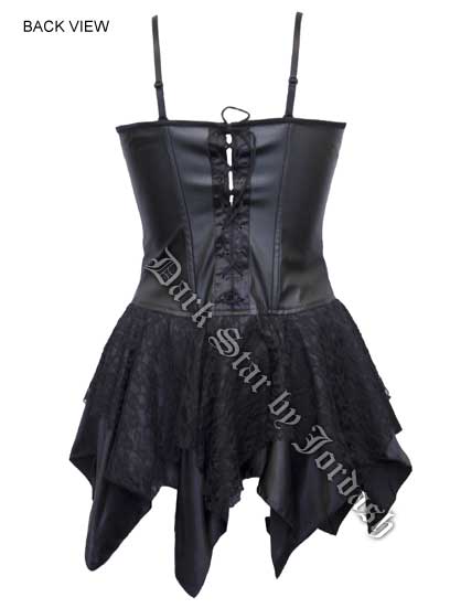 Dark Star Plus Size Black PVC Mini Dress Satin Lace - Click Image to Close