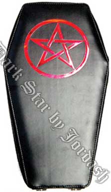 Dark Star Black Gothic PVC Red Pentacle Coffin Backpack Purse - Click Image to Close