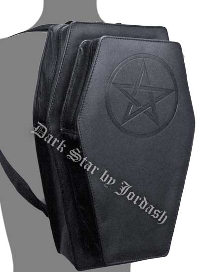 Dark Star Black Gothic PVC Double Black Pentacle Coffin Backpack Purse - Click Image to Close